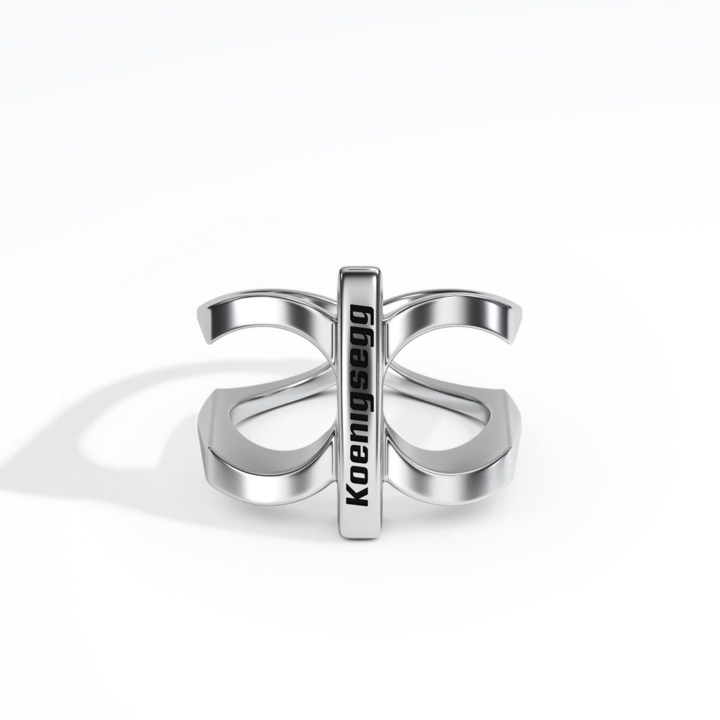 CC Statement Ring made of solid silver featuring the iconic Koenigsegg CC logo.