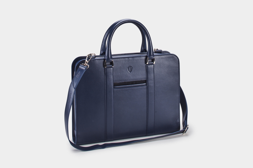Briefcase in navy blue leather